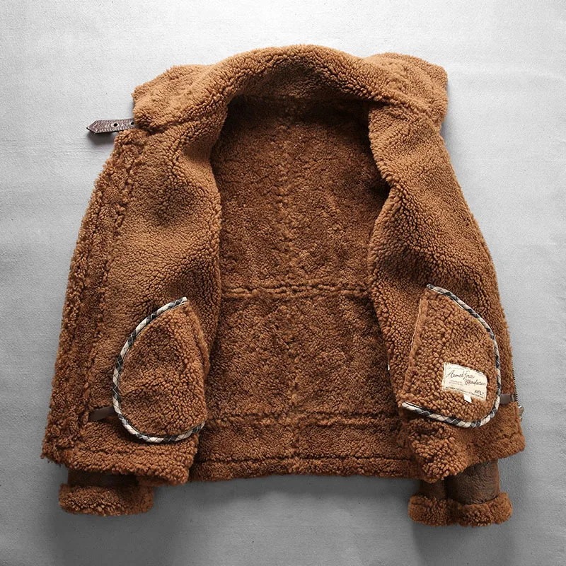 Classic B3 Bomber Jacket For Men Genuine Sheepskin Leather Coat_voghion.com
