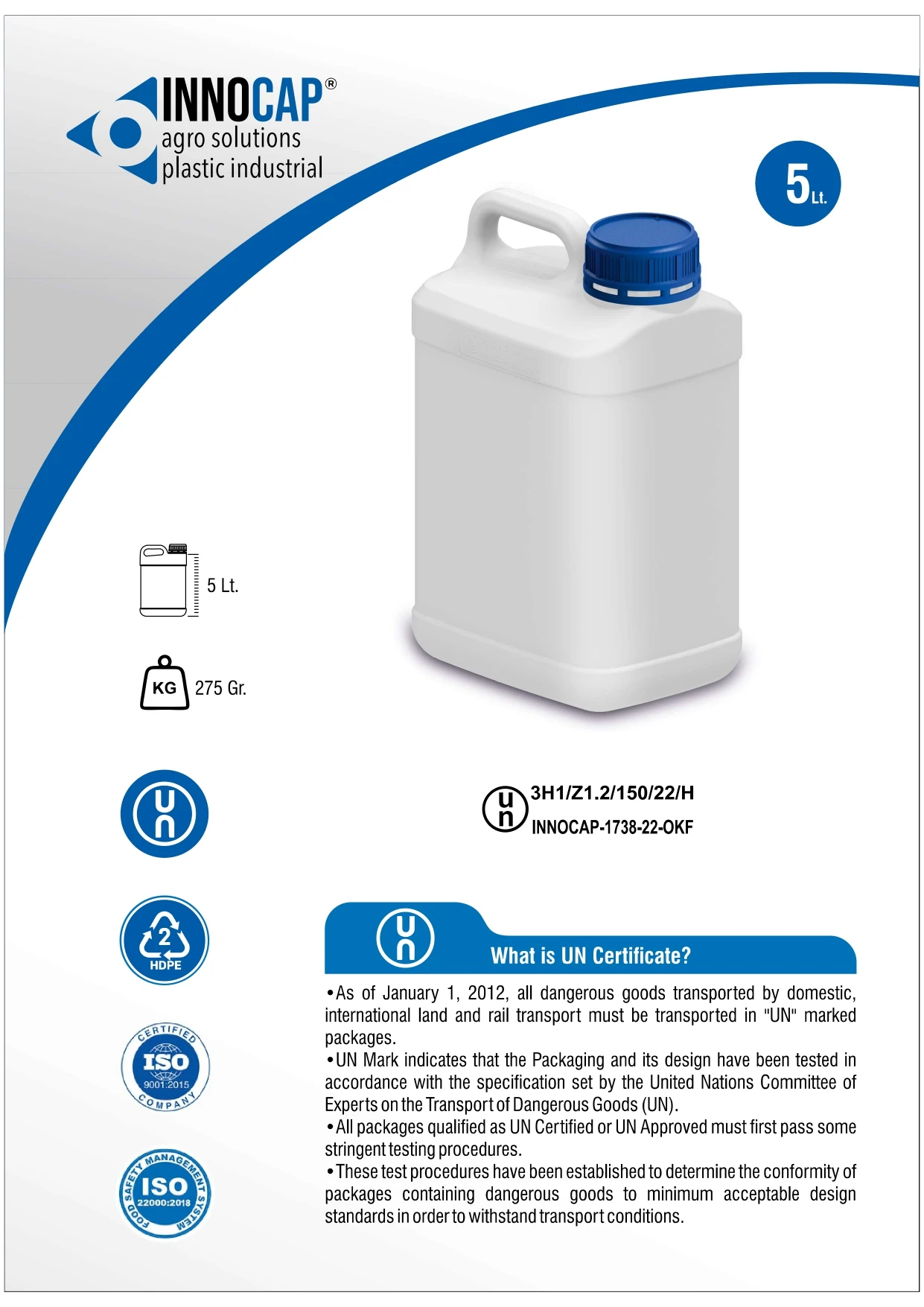 High Quality UN Certified Plastic HDPE 5  Liter Jerry Can Container /Tamper Evident SK 63  5 Liter- 1 Gallon for Chemicals