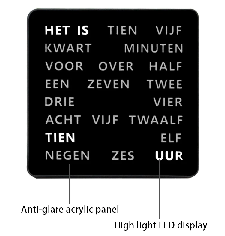 Cheetie Cp037 Led Silent Wall Clock Word Display Custom Dutch French