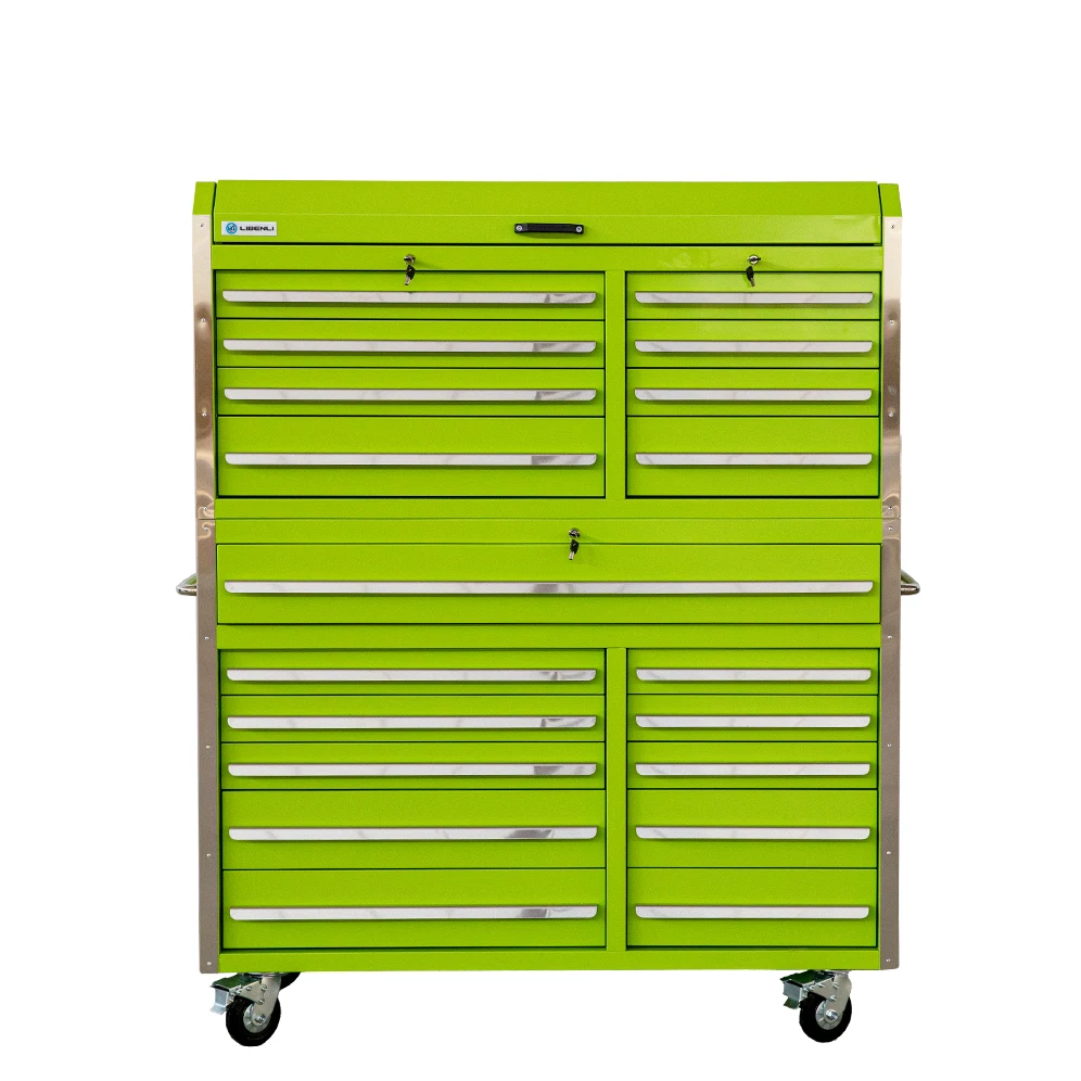 Double Layer Heavy Duty 4 Wheel Tool Cabinet with Handles