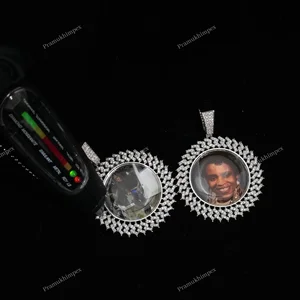 Trendy 50mm VVS Moissanite Diamond Custom Photo Pendant 925 Sterling Silver Wholesale Price Memory Pendant For Family Memebers