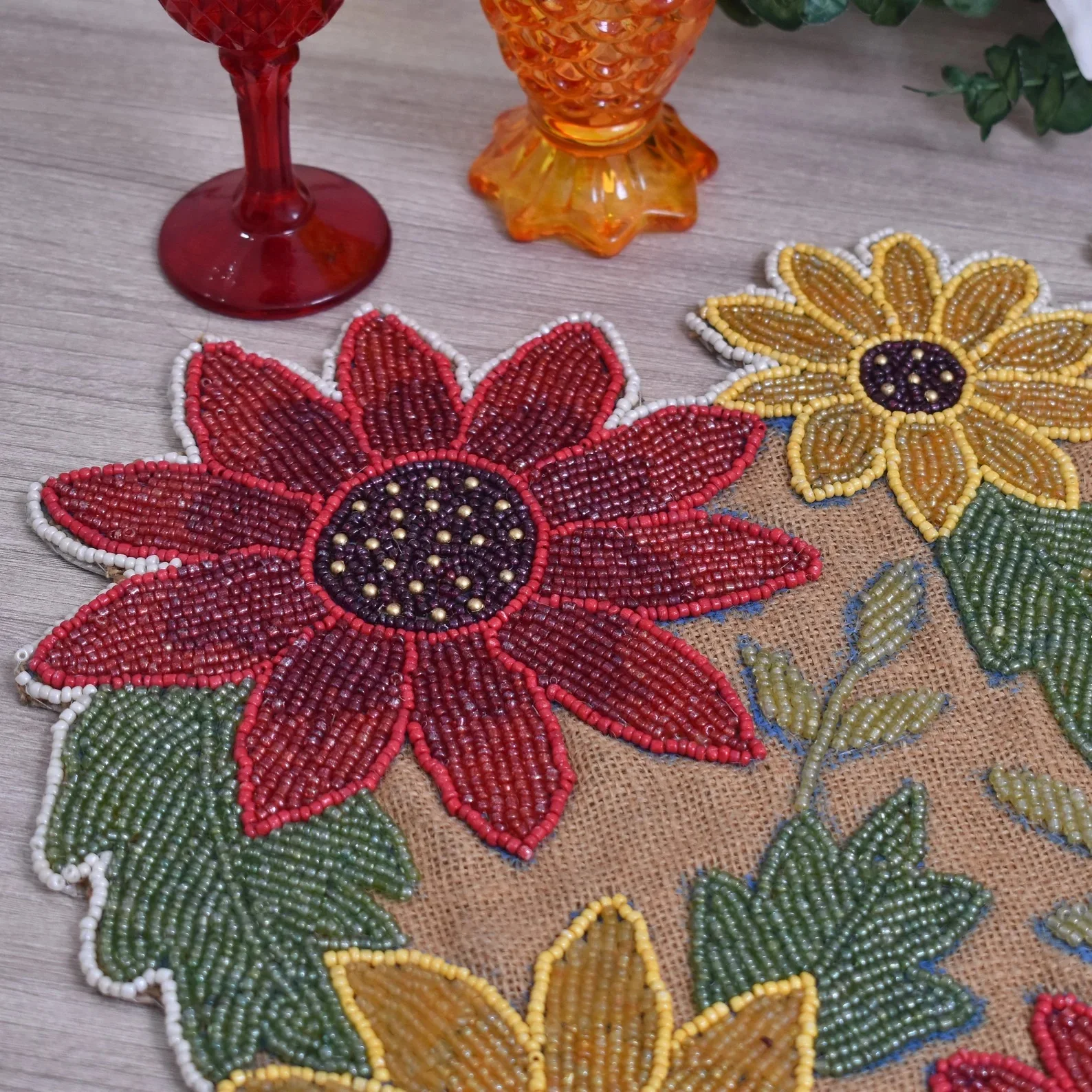 Custom Color Beaded Work Embroidery Table Runner Floral Design for Dining Jute Material Weddings Home Hotels Parties Low Price