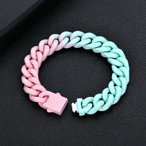 2022 New Design Creative Stainless Steel Colorful Gradient Cuban Bracelet Mens Jewelry