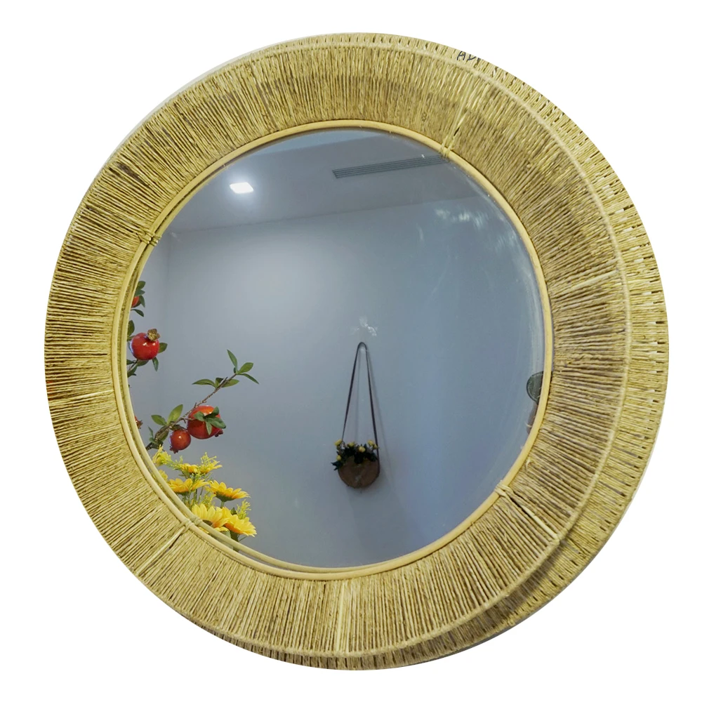Handicrafts Decorative Wicker Mirror Handmade Rattan Wall Art Home