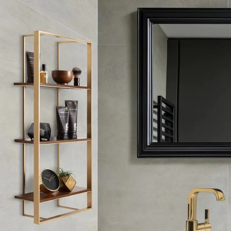 Luxury Quality Large Gold Finished Tall Metal Frame Wall Shelf With