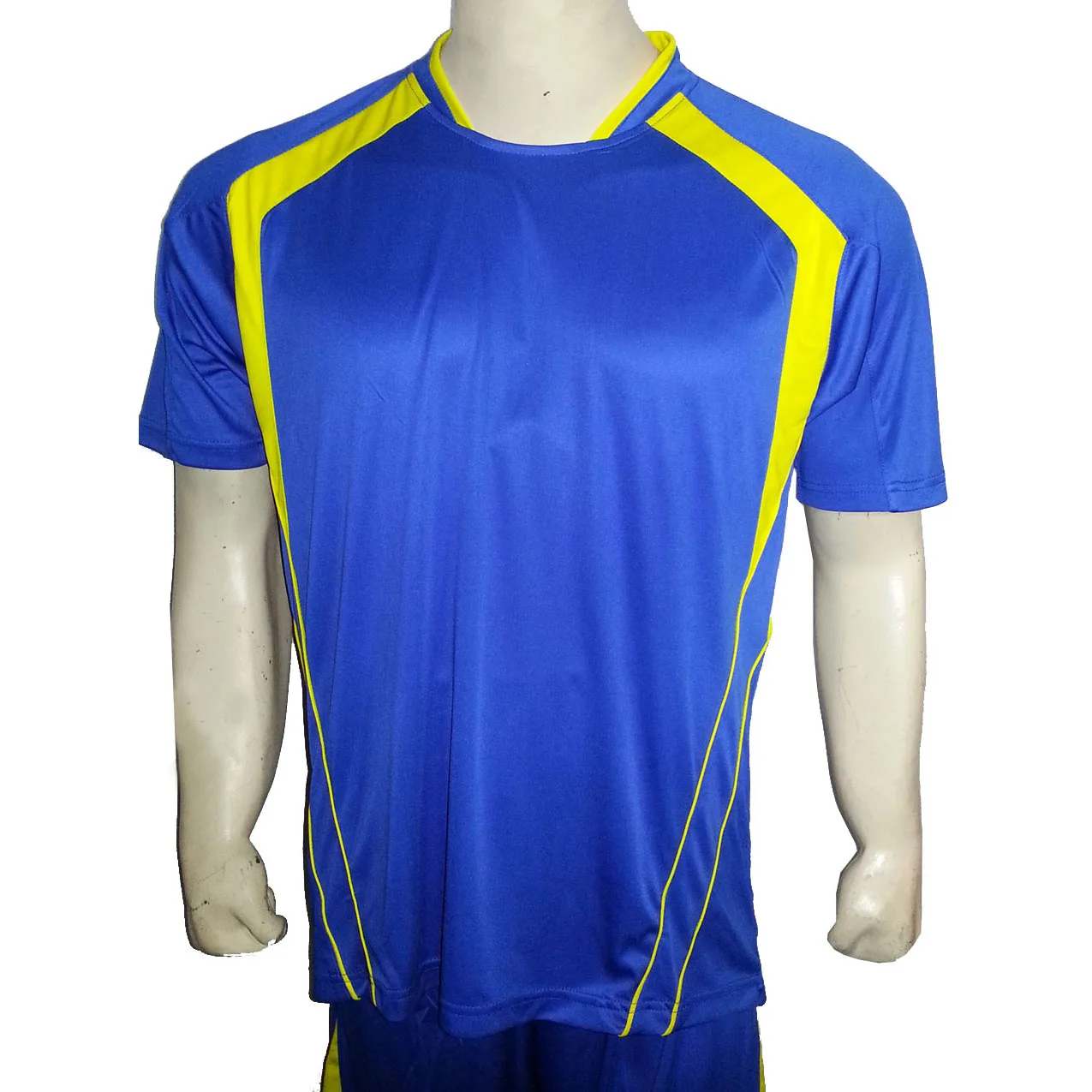 Custom Soccer jersey with Coolmax Mesh 100% Polyester Yellow Navy Blue Short Sleeve Set for Adults-OEM Service Available