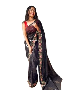 Latest Trendy Indian Designer Wedding and Party wear Sequin Embroidery Georgette Saree Blouse for Women Export Quality Assured