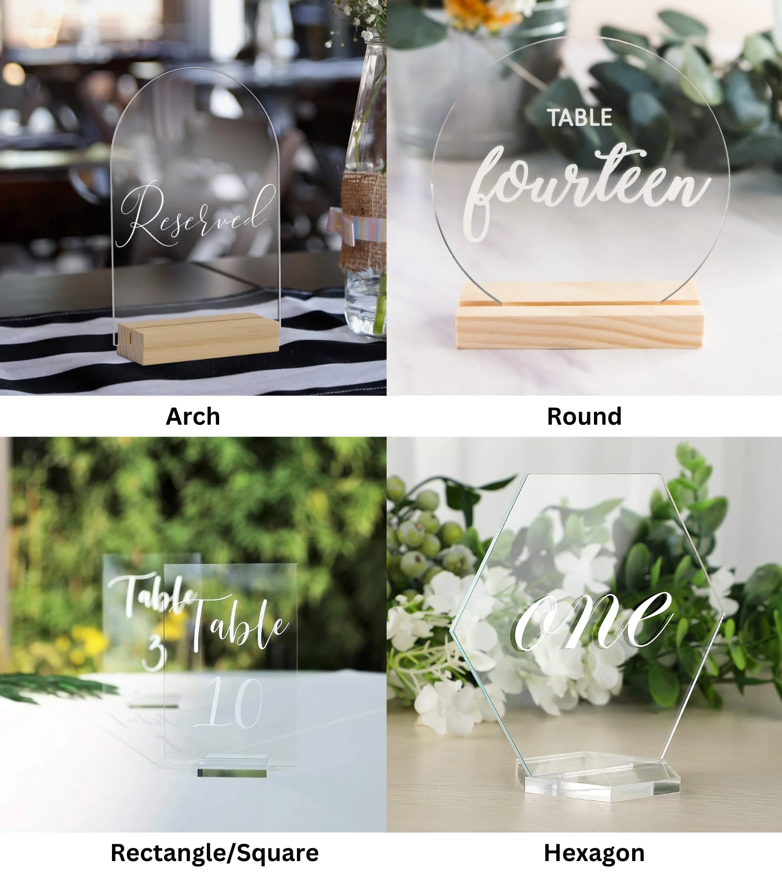 Clear Acrylic Wedding Number Sign With Stand Holder For Custom Cards