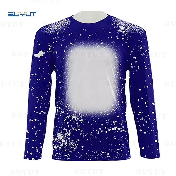 BUYUT Factory  RTS Bleached Dye Sublimation Blanks Long Sleeves Shirts Fall  Polyester  Tie Dye Crew Neck Shirt for Customize