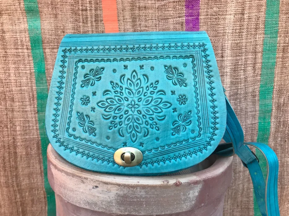 Colored Moroccan Boho Crossbody Bag In Natural Leather Handmade Vintage