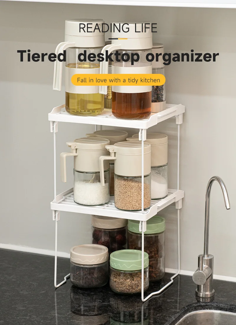  1042 factory oem odm 3 sizes high quality portable household kitchen or desktop countertop stackable foldable storage rack-2
