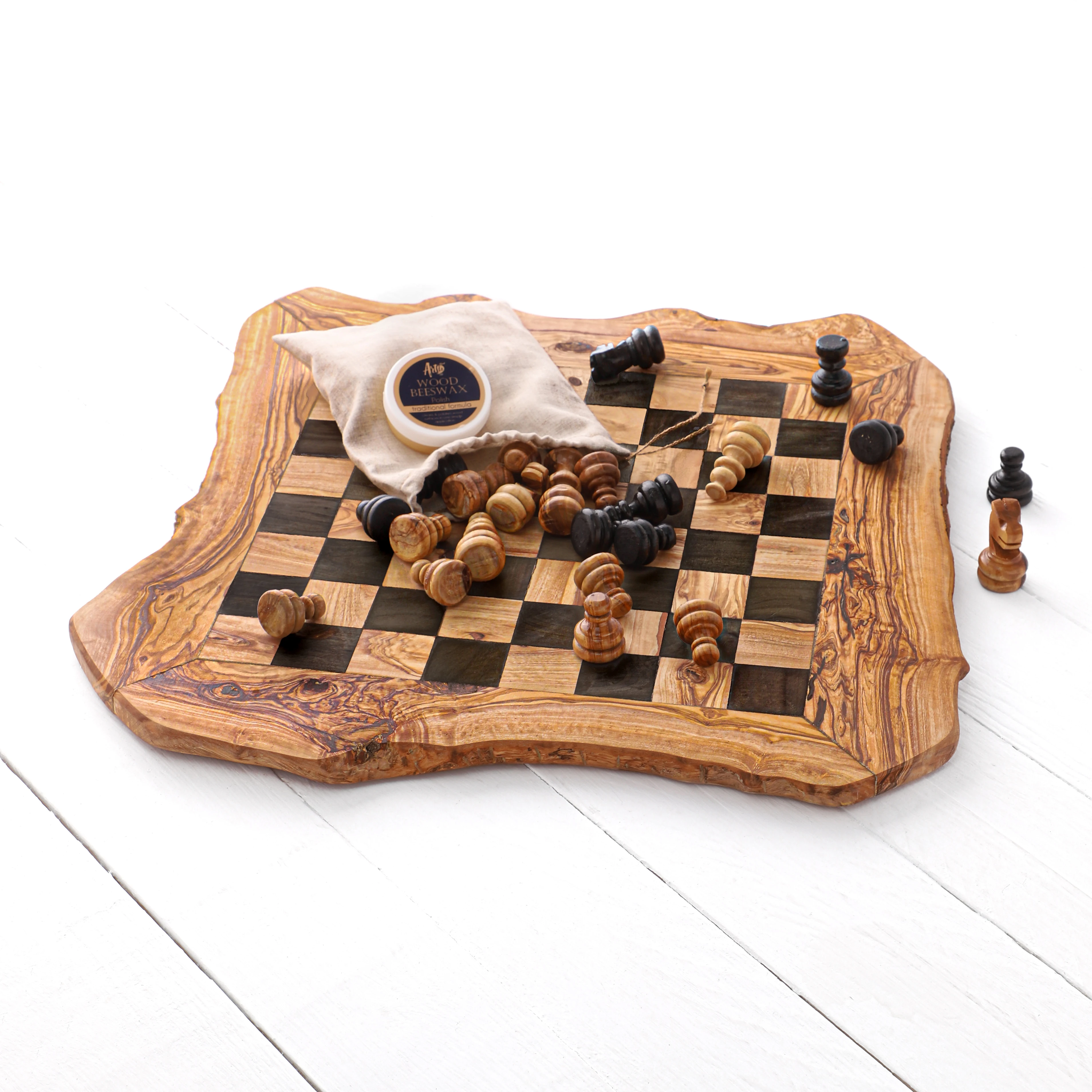 Rustic discount Chess Set with Rough Edges handmade from Olive Wood