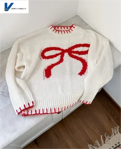 2026 Korean Style New Lazy Pullover Knitted Top with Bow Jacquard Loose Sweater 100% Acrylic Anti-Pilling  Women Sweater