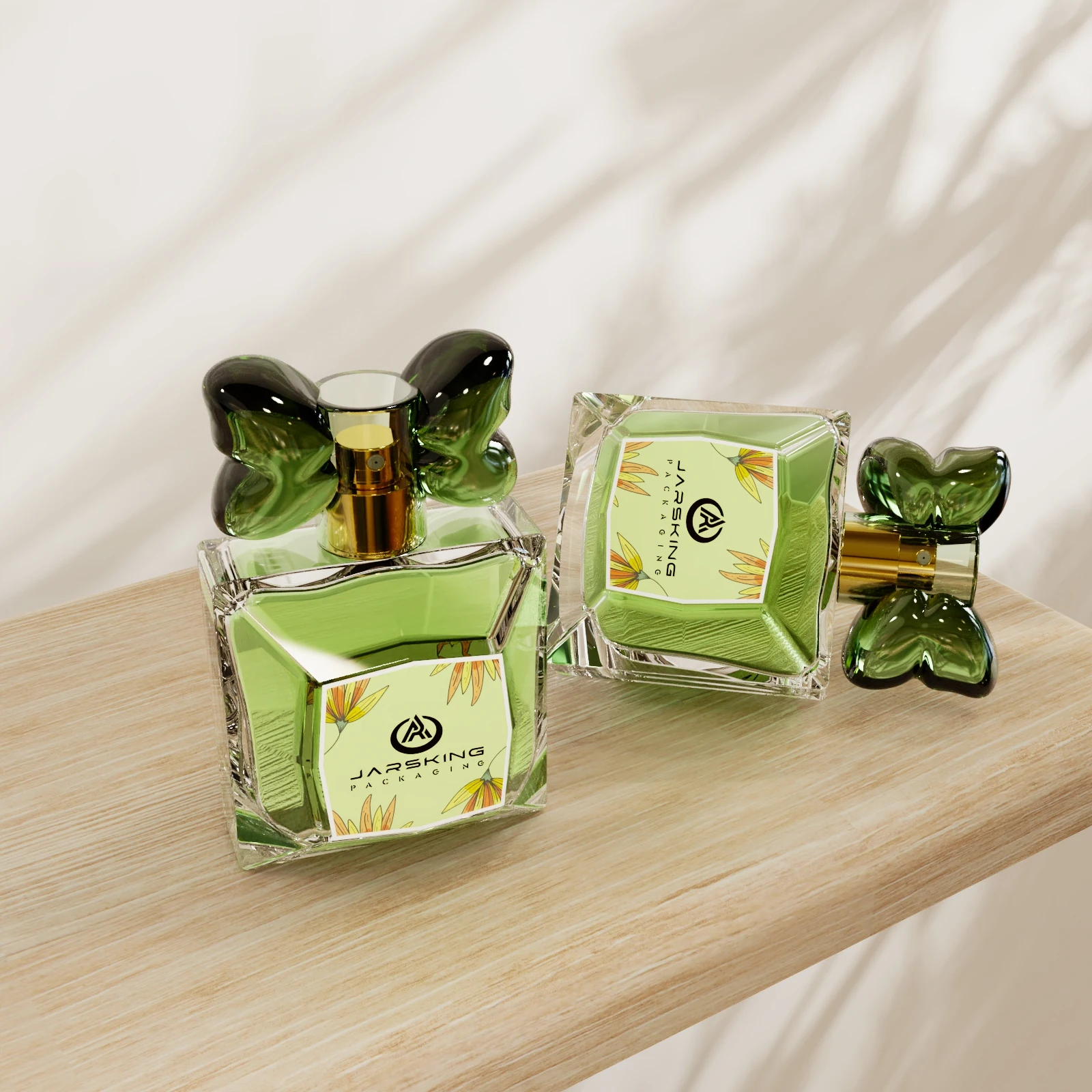 30ml 50ml 100ml Custom Printing Luxury Colorful square Shape Women Empty Sprayer Packaging Perfume Glass Bottle with Bow Tie Cap