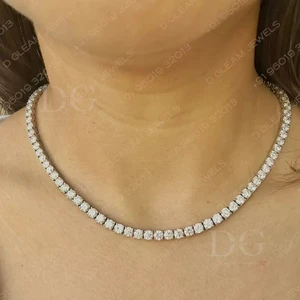 925 Silver 30 Carat Moissanite Tennis Necklace Polished Finish Trendy Link Chain IGI Certified Rose Gold Women's Daily Wear