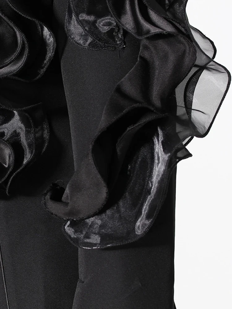 Mesh Ruffles Casual Blazer For Women Lapel Long Sleeve Fashion Loose Fit Jacket Spring Autumn 2025 - Image 6