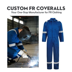 Customized Oil Fire Resistant Reflective Blue Frc Fire Proof Coverall for Men Flame Retardant Coverall with Reflector