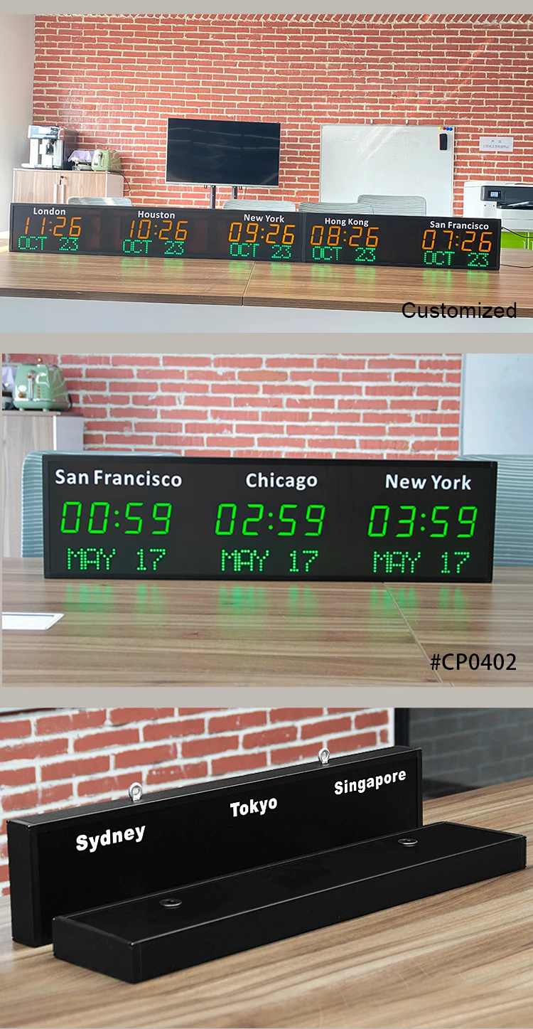 Cheetie Cp035 Personalised Time Zone Clock Wall Mounted Digital Led