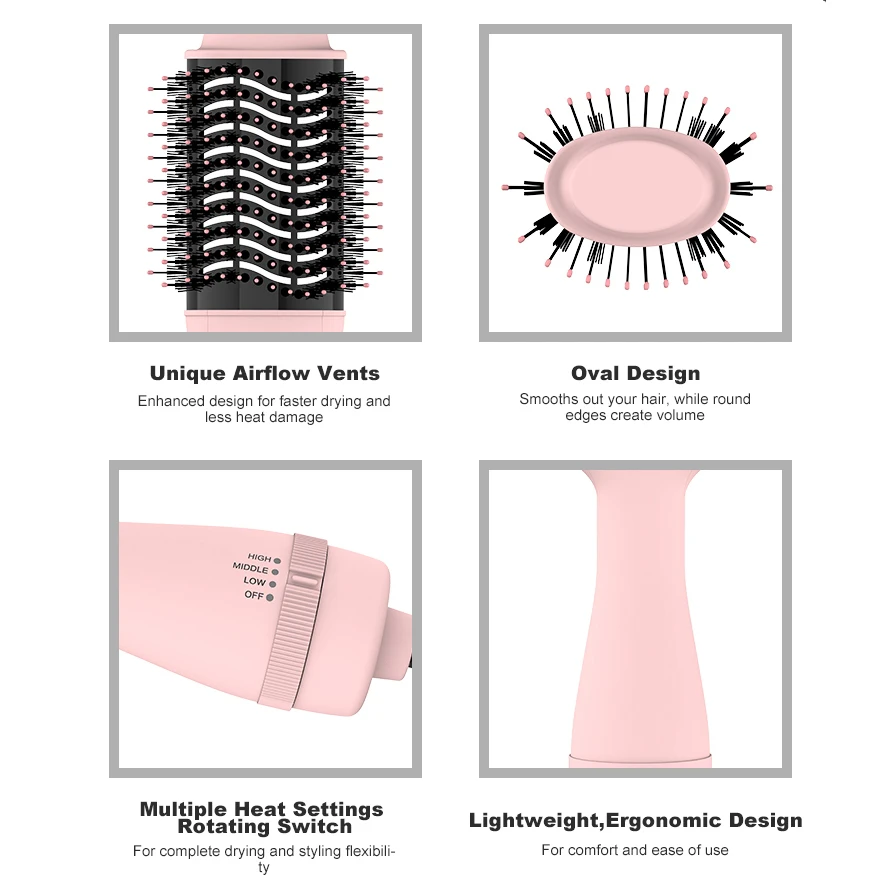 Лидер продаж новый розовый цвет 3 в 1 фен щетка профессиональная расческа 1000 Вт одно действие горячий