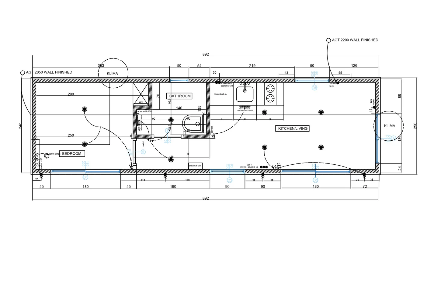 1+1 Family Flat Thermowood Tiny House 255cm X 900cm X H400cm Premium