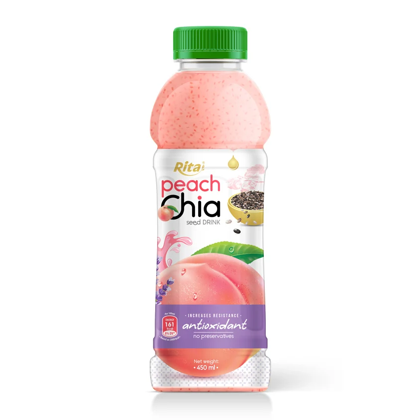 Chia Seed With Peach Flavor 450ml Pet Bottle - Customize Your Own Private Label Brand Free Design New Basil Seeds