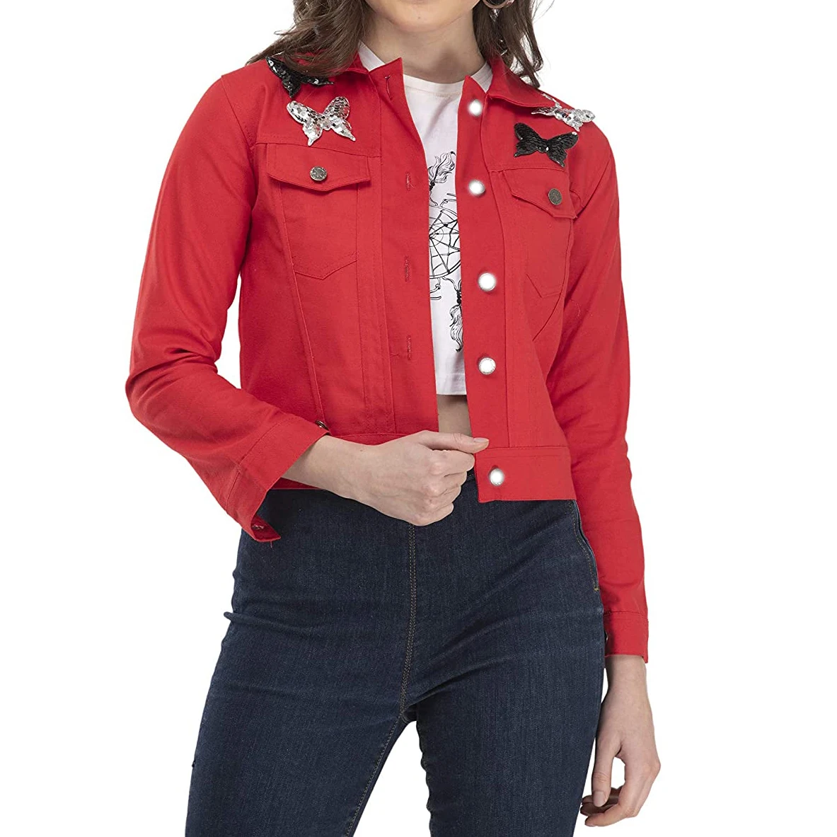 Jeans Ladies Blouse Jacket Autumn Women's Denim Shirt – 3/4 Sleeve