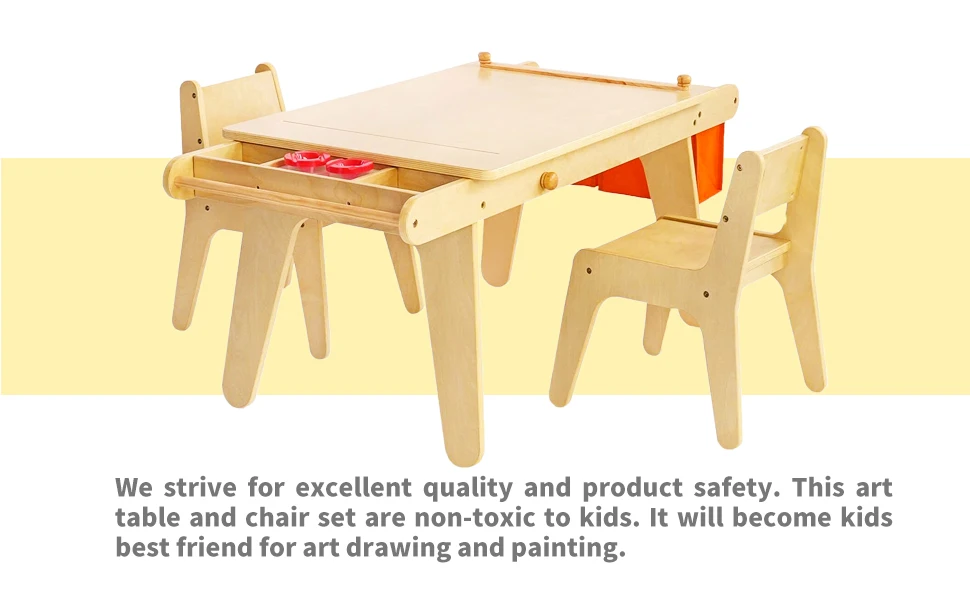 Meeden Kids Solid Birch Wood Art Table And Chair Set With Paper Roll Kids Craft Drafting Desk