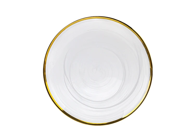 New Arrival Dinnerware Wedding Banquet Glass Decoration Plates Smokey Clear Gold Rimmed Charger Plates