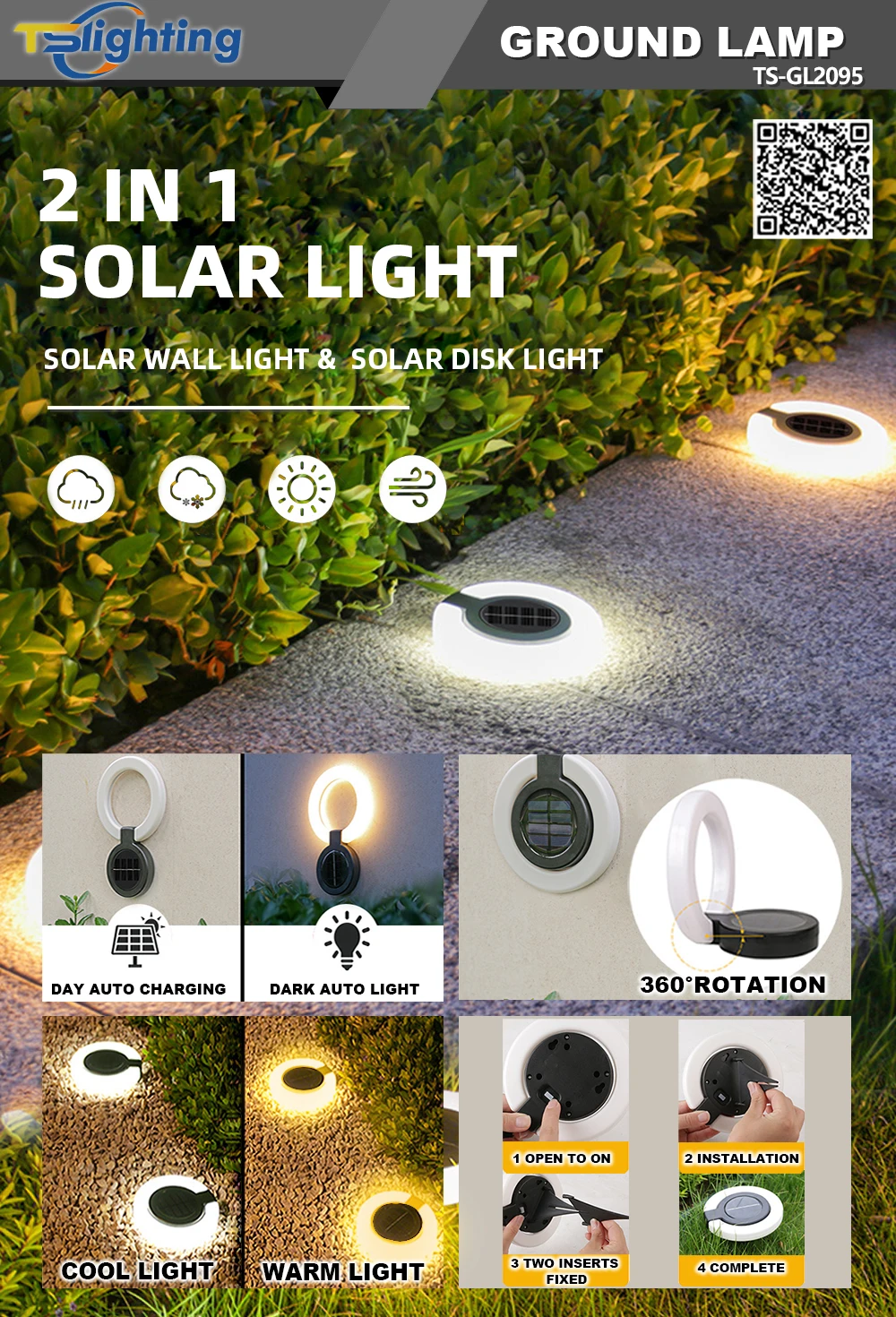 360 Degree Rotating Led Solar Powered Wall Light Outdoor Waterproof Led Holiday Decoration Light Solar Garden Light factory