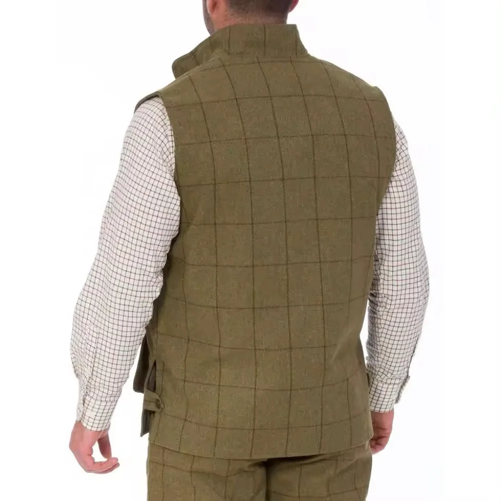 Customized Mens Tweed Fabric Hunting Vest Winter Waistcoat for Hunter Water Repellent Shooting Vest