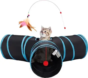 High Quality Foldable Pet Tunnel Polyester Extensible Cat Play Tent Interactive Toy Cat Ringing Paper Toy