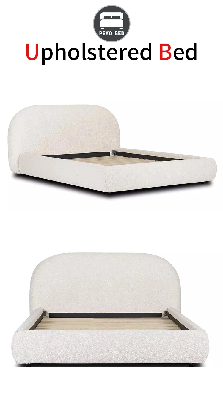 2022 Newest Boucle Fabric Durable Round Headboard Upholstered Bed Queen Size King Size Bedroom