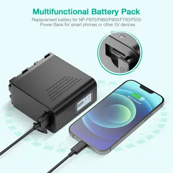 FirstPower NP-F970 Battery 2-Pack with USB Output LCD Display, Compatible with Sony Handycam Video Light Monitor, Replacement detail image