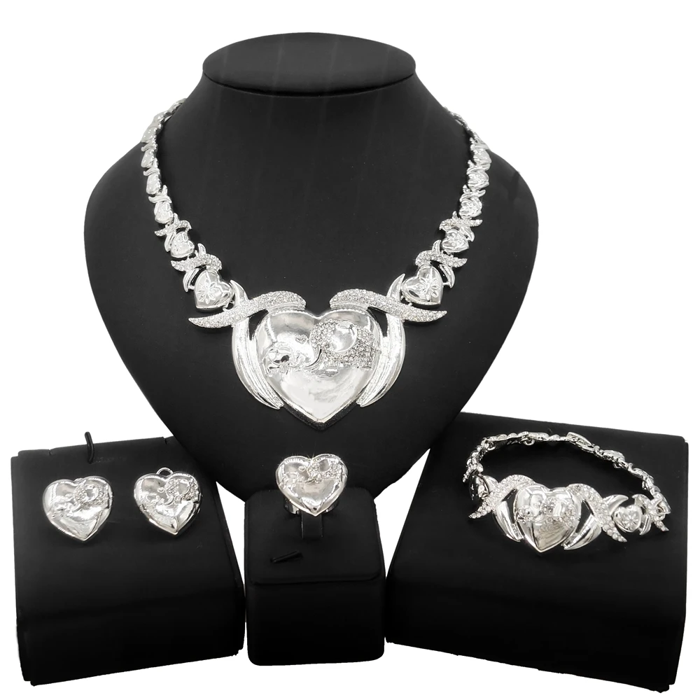 Zhuerrui 5.0 Big Heart Elephant XoXo Necklace Set Latest Design