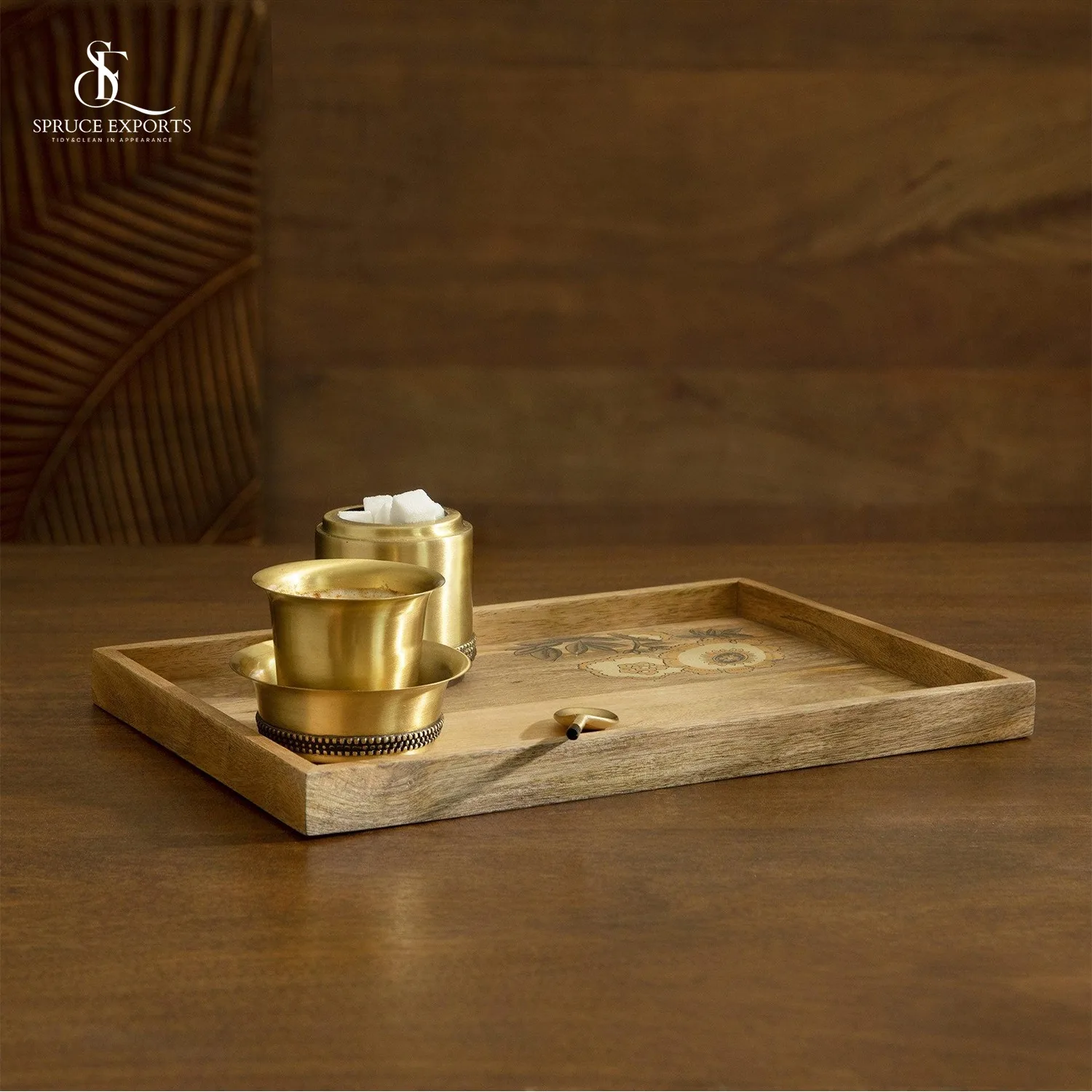 Rectangular Wooden Serving Tray with Leaf Printing Stylish Snack Breakfast and Decor Tray for Home Bestseller