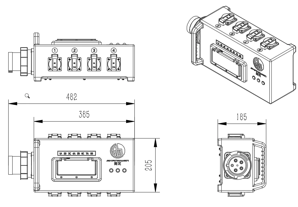 IP67 32A CEECustomized 400V 5Pin PCE CEE 240V 3P Out MCB Distribution Box Customized 8 Pin Euro Plug ABS Electric Box