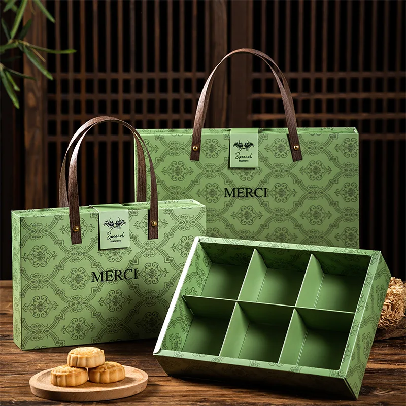 Creative Cardboard Paper Boxes Gift Box Green Printing Handle