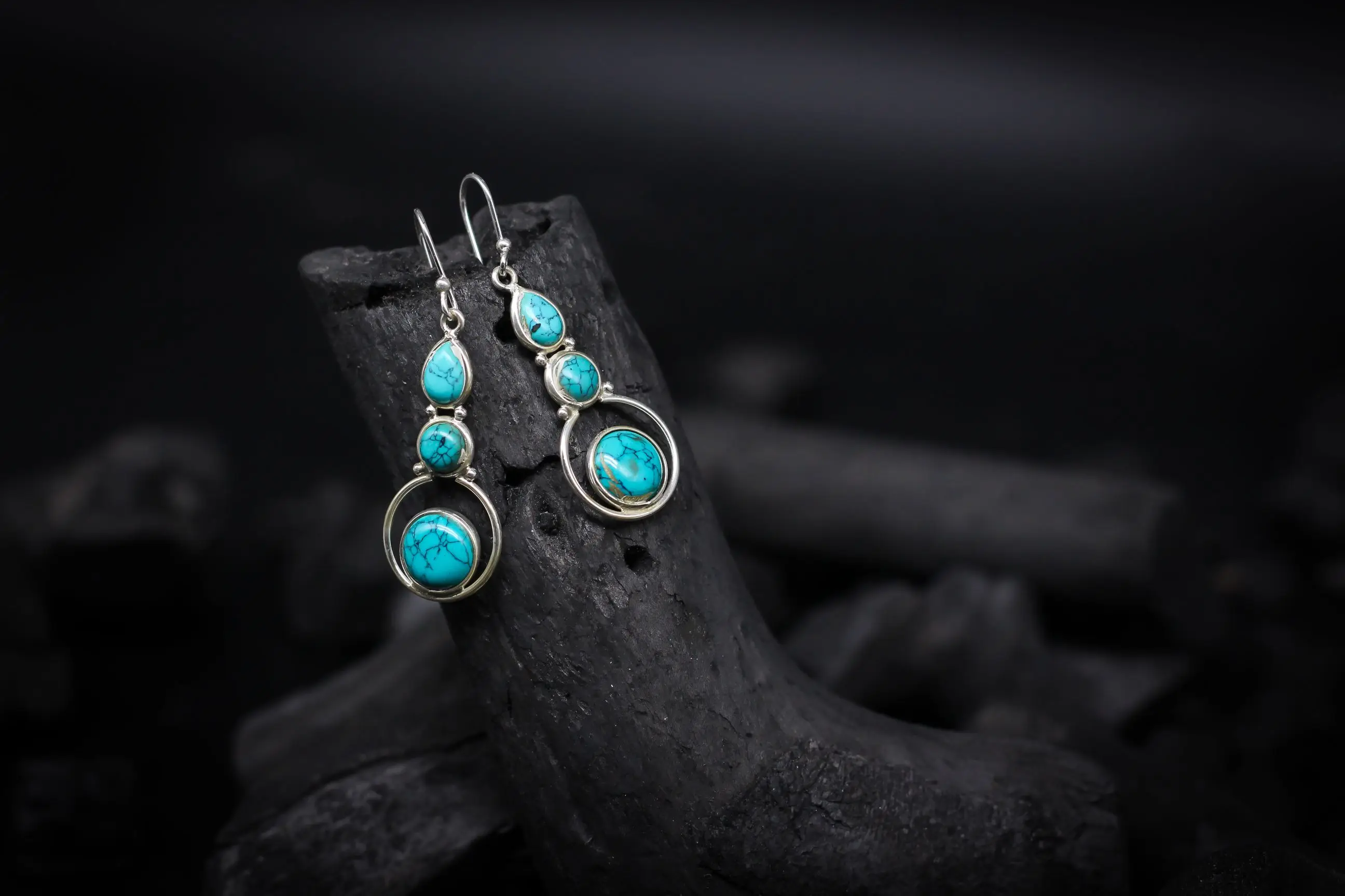 Handmade Natural Turquoise 925 Sterling Silver Earrings For Woman Girl