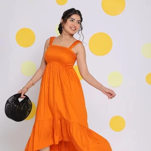 Natural Cotton Midi Dress Fitted at Burst Orange Dress Summer Cotton Western Pattern Corset Fitted Party Wear Available Big Size