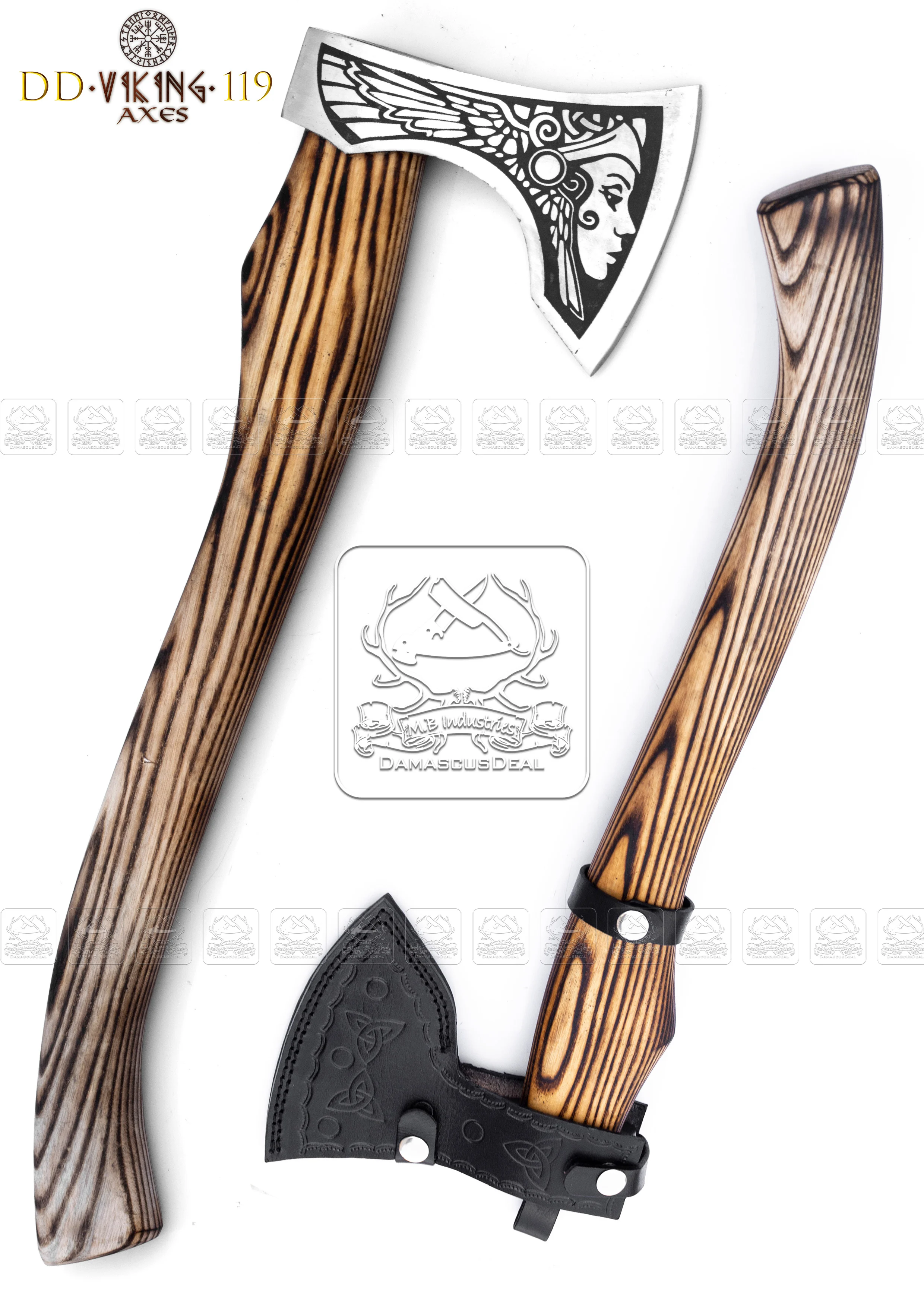 SZCO Medieval Axe – 31" Stainless Steel Blade With Cross Cutout, Wood Handle & Leather Frog