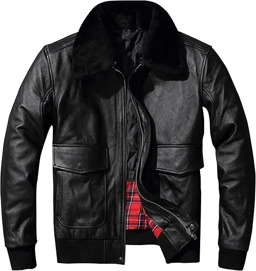Custom Men's Genuine Leather Bomber Jacket O-Neck Collar Zipper Winter Warm Fleece Lined Motorcycle Jacket High Quality