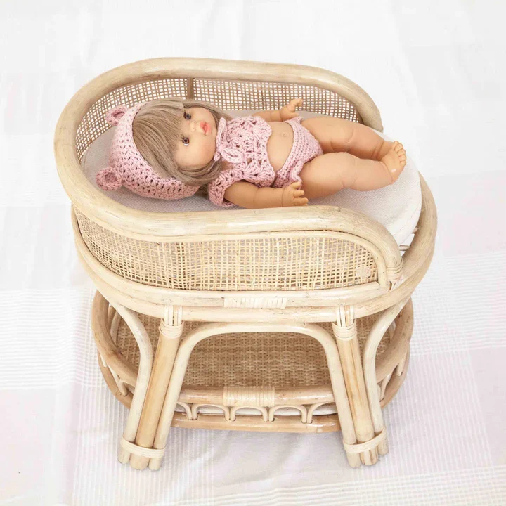 Elegant Natural Rattan Doll Changing Table Handwoven Wicker Changing Table for Doll Nursery Baby Toys Made in Vietnam
