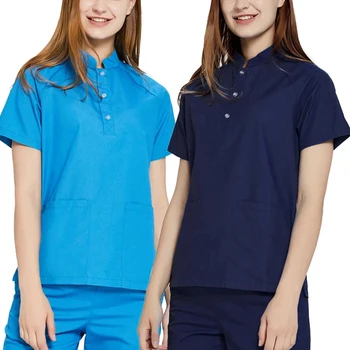 Women Scrubs Uniform Mandarin Collar Nurse Work Wear Scrub Set Top And ...