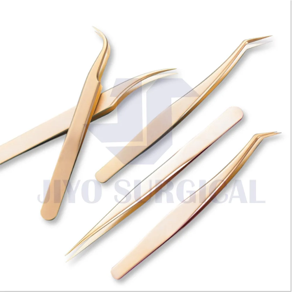 Eyelash Extension Straight or Curved or Volume Stainless Steel Gold Tweezers