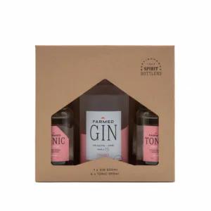 Farmed Juniper Gin Gift Box 50cl with 4x25cl Fruited Tonic Belgian Craft Premium Spirit Luxury Business Promotional Set