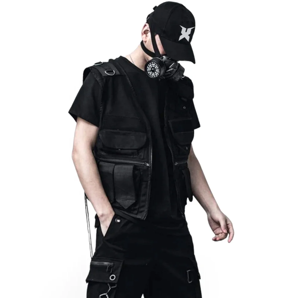 OEM Men Techwear Cargo Vest With Pockets Black Streetwear Shinobi Flak Vest Cyber Techwear Vest Warcore Tacticale Ninja Jacket
