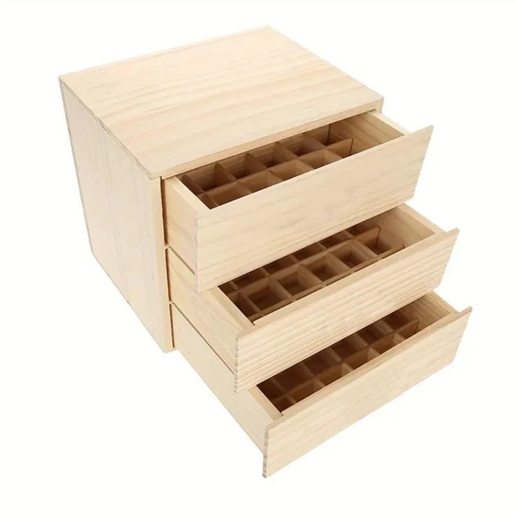 Drawer Type Wood Multi-layer Display and Storage Container with Divider Paulownia Wood Essential Oil Bottle Case for Bulk Order