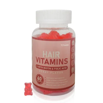 Adult Hair Vitamins with Biotin & Folic Acid Gummy Candy Dietary Supplement for Healthy Hair Skin & Nails