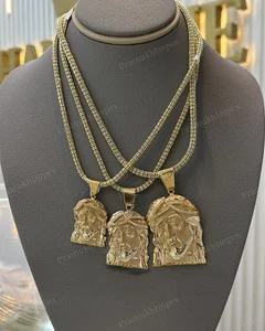 New Arrival Yellow Gold Plated Cut Moissanite Claw Setting Sterling Silver Jesus Face Pendant Necklace Hip Hop Boys Party