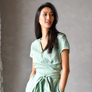 Linen Wrap Kaftan Dress Plus Size Maxi Dress Maxi Wrap Around Linen Long Wedding Dress With Short Sleeves Sustainable Clothes